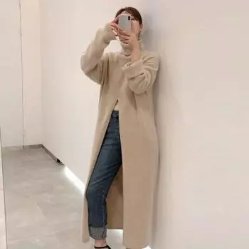 Yousheng Водолазка с длинным рукавом, однотонный свободный свитер, свитер на осень-зиму с высоким разрезом, длинный свитер для женщин