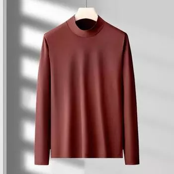 Yousheng весна осень мужской фитнес-топ облегающий крой полувысокий воротник эластичный длинный рукав однотонный пуловер фитнес-спорт топ зимняя нижняя одежда L чёрный