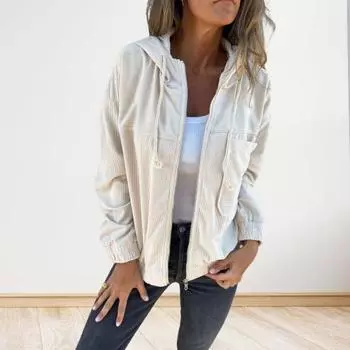 Yousheng весна-осень женское пальто свободного кроя однотонное застежка-молния с длинными рукавами с капюшоном кардиган повседневная одежда для поездок на работу куртка L хаки