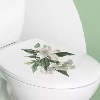 Yousheng White Lily Leaves Наклейка для унитаза Съемная самоклеящаяся водонепроницаемая ПВХ настенная наклейка для гостиной Цветочная ванная комната Украшение для крышки унитаза Наклейка белый