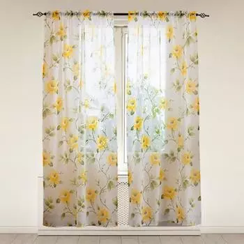 Yousheng Window Curtain Тонкие Изысканные Привлекающие внимание Цветы Камелии Напечатанные Оконные Занавески Принадлежности Для Гостиной S розовый