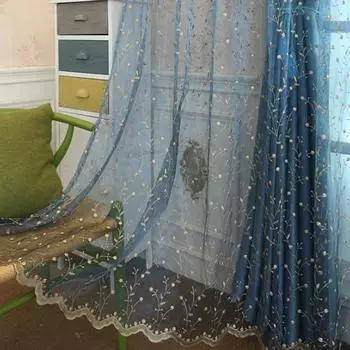 Yousheng Window Tulle Стильный уникальный узор полиэстер затемняющий прозрачный тюль для окна для гостиной XL королевский синий