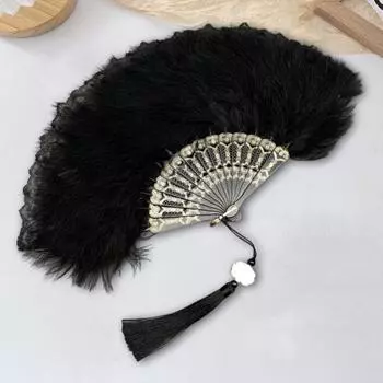 Yousheng винтажный складной веер из перьев и кружева с кисточками, портативный летний ручной веер, украшение для танцевального представления, реквизит для костюмов для вечеринок красный