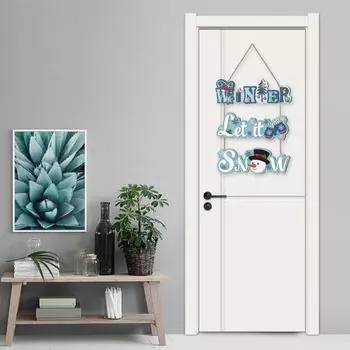 Yousheng Winter Wooden Hanging Sign Rustic Seasonal Snowman Xmas Decoration Front Door Hanging Sign Wall Decor for Home Porch Window синий