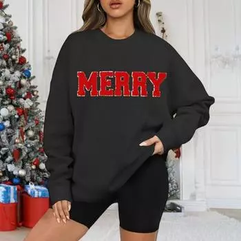 Yousheng Woemn Sweatshirt O Neck Mid Length Loose Monogram Pattern Top Elastic Cuffs And Hem Hip Hop Style Commuting Sport Outdoor Pullover Top S светло-серый