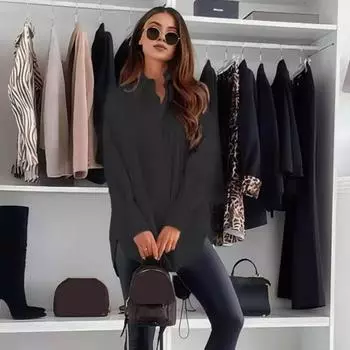 Yousheng Women Casual Shirt Lapel Long Sleeve Single Breasted Shirt Tops Solid Color Loose Fit Commuting Style Office Lady Shirt S белый