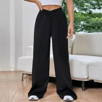 Женские брюки Yousheng V-образной формы с высокой талией, прямые, широкие, длинные брюки, однотонные, свободные, спортивные брюки для повседневной носки S чёрный