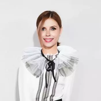 Yousheng Women Ruffle Mesh Fake Collar Vintage Renaissance Black White Tulle Clown Cosplay Neck Ruff Choker Shawl Party Accessory белый