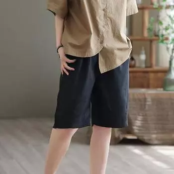 Женские шорты Yousheng, эластичные, с высокой талией, декорированные пуговицами, короткие брюки свободного кроя, однотонные, широкие брюки длиной до колена с карманами M хаки