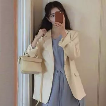 Женский пиджак Yousheng с лацканами, однобортный пиджак с длинными рукавами и карманами, однотонный свободный крой, верхняя одежда для отдыха M розовый