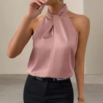 Yousheng Женские летние топы без рукавов Свободный крой Блузка Сплошной цвет Гладкие атласные майки Имитация шелка Вечеринка Офисный жилет Спецодежда XL
