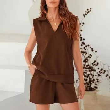 Yousheng Women Two Piece Outfit Sleeveless V Neck Tank Top And Elastic Waist Shorts Tracksuit Set Summer Casual Loungewear Sweatsuit S