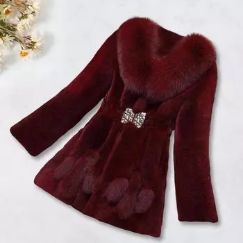 Yousheng Women Winter Coat Fuzzy Faux Fur MId Length Rhinestone Buckle Elastic Slim Waist Solid Color Thick Outerwear Celebrity Prom Party Jacket 4XL