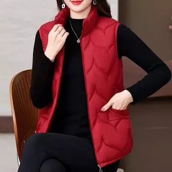 Yousheng Женский зимний жилет, пальто, утолщенный, с воротником-стойкой, защита шеи, без рукавов, верхняя одежда, застежка-молния, однотонный, сохраняющий тепло жилет XL хаки