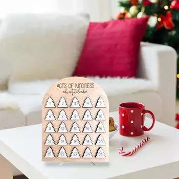 Yousheng Wooden Christmas Advent Calendar Акты доброты Адвент-календарь Рождественская елка 25-дневный обратный отсчет календарь для детей Взрослые Доброта Испытания A