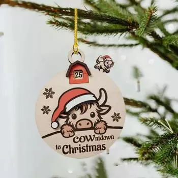 Yousheng Wooden Pendant Christmas Cowdown Ornament Rotary Button Exchange Bag Gift Wooden New Year Hanging Pendant Car Home Decor Craft A