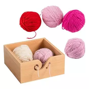 Yousheng Wooden Square Yarn Bowl with Lid Hole Handmade Knitting Crochet Yarn Ball Storage Holder Dispenser Organizer Crocheting Accessories B