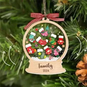 Yousheng Wooden Xmas Pendant Family Christmas Stocking Ornament Family Member Mini Stocking Shaker Hanging Decoration for Holiday Party Supplies 1pc