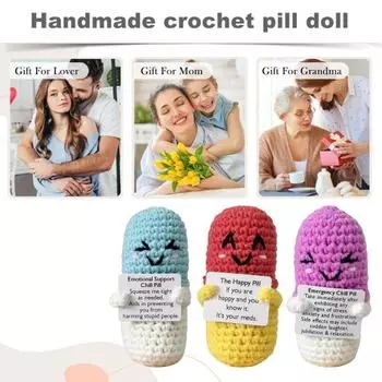 Yousheng вязаная крючком таблетка для расслабления с позитивной открыткой пряжа ручной работы мини вязаная кукла Happy Pill игрушка для снятия стресса украшение для домашнего офиса украшение для рабочего стола фиолетовый