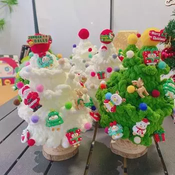 Yousheng вязаная пряжа рождественская елка ручная работа мини рождественское украшение крючком елочная фигурка вязание поделки для украшения дома зелёный