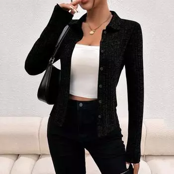 Yousheng вязаный кардиган с лацканами, длинный рукав, однобортный вязаный пиджак для женщин, однотонный приталенный верх, трикотаж S бежевый