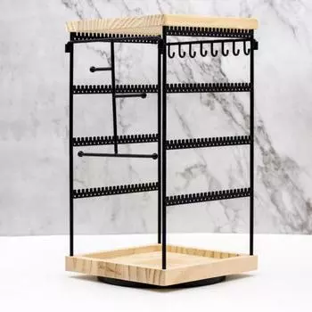 Yousheng вращающийся на 360 градусов держатель для сережек, подставка-органайзер для ювелирных изделий, простая в установке стойка-органайзер для сережек-гвоздиков с поддоном для колец чёрный