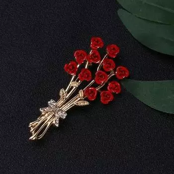 Yousheng женская эмалированная брошь в форме букета роз, булавка в корейском стиле, блестящие стразы, инкрустация, платье, значок, ювелирные изделия, аксессуары красный