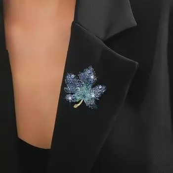 Yousheng Женская брошь со стразами в форме клена, булавка для воротника, антиокислительная, антикоррозионная, для вечерних нарядов, одежды, сумки, шарфа, свитера, брошь синий