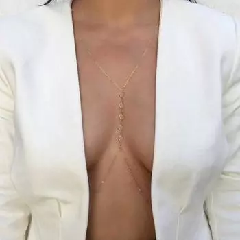 Yousheng Женская цепочка для тела, двухслойная, со стразами, регулируемая, нагрудная цепочка, украшения для женщин, выпускной вечер, низкое платье, парное ожерелье золотистый