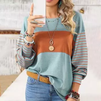 Yousheng женская футболка с круглым вырезом и длинным рукавом в полоску контрастного цвета свободного кроя футболка эластичный дышащий пуловер топы L хаки