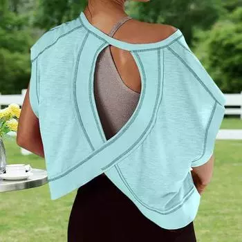 Yousheng женская футболка с круглым вырезом и коротким рукавом, футболка с открытой спиной, однотонная, свободного кроя, топы для тренировок, универсальная повседневная одежда XXL оранжевый