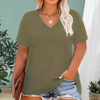 Yousheng женская футболка с V-образным вырезом и коротким рукавом свободного кроя однотонная повседневная дышащая футболка-пуловер топы на каждый день M армия зеленый