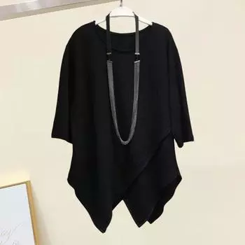 Yousheng женская летняя футболка с круглым вырезом, коротким рукавом, неровным подолом, повседневные топы, однотонная свободная футболка, повседневная одежда XXXXL чёрный