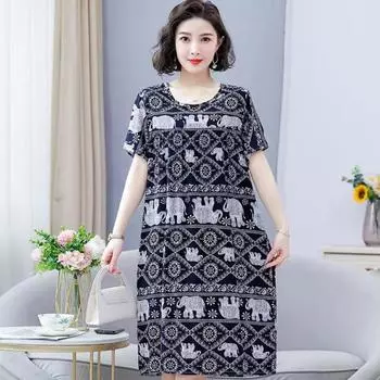 Yousheng женская ночная рубашка свободная с цветочным принтом круглый вырез плиссированная с короткими рукавами длиной до колена домашняя одежда повседневное платье миди женская ночная рубашка платье миди
