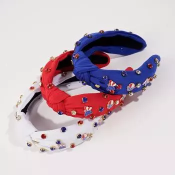 Yousheng Женская повязка на голову 4 июля Красный Белый Синий Узел Бисерный Обруч для волос с американским флагом Аксессуары ко Дню Независимости красный