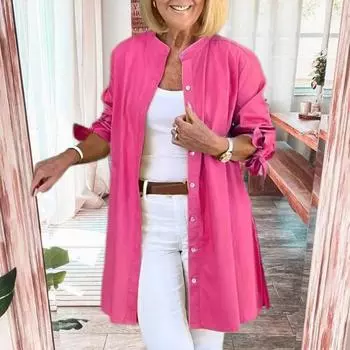 Yousheng женская рубашка с длинными рукавами, однотонная свободная рубашка с круглым вырезом и средней длиной для работы, вечеринок, отпуска M жёлтый