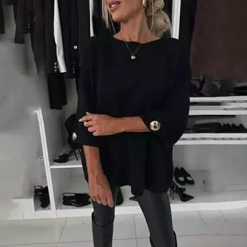 Yousheng Женская рубашка с круглым вырезом, длинный рукав, повседневный свитер, куртка с яркими манжетами на пуговицах, свободный трикотажный топ для повседневной носки L верблюд