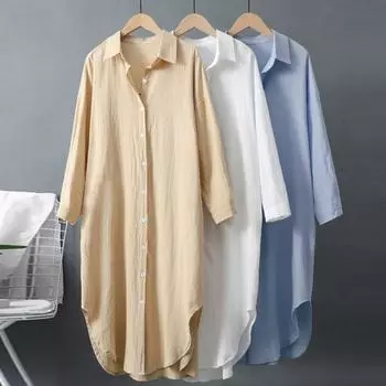 Yousheng женская рубашка с лацканами, длинный рукав, однобортная рубашка, однотонная, свободная, средней длины, солнцезащитная, повседневная рубашка, уличная одежда 2XL небесно-голубой