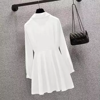 Yousheng женская рубашка с лацканами, длинный рукав, узкий пояс, пуловер, топы, однотонная рубашка средней длины с неровным подолом M чёрный