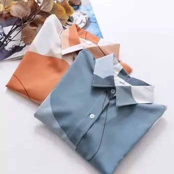 Yousheng женская рубашка с лацканами, длинный рукав, однобортная рубашка свободного кроя, офисная женская рубашка, повседневная одежда S синий