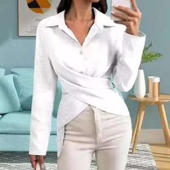 Yousheng женская рубашка с лацканами, длинный рукав, однобортная рубашка, топы, однотонные пуговицы, планка, осенняя рубашка, повседневная одежда S чёрный