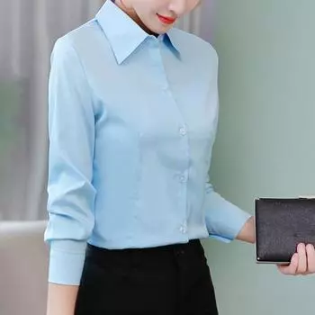 Yousheng женская рубашка с лацканами, длинный рукав, однобортная рубашка, топы, однотонная рабочая рубашка, универсальные топы L белый