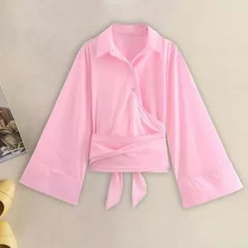 Yousheng женская рубашка с лацканами, длинным рукавом, шнуровкой, планкой на пуговицах, повседневная рубашка в стиле дорожных поездок, однотонные рабочие топы M синий