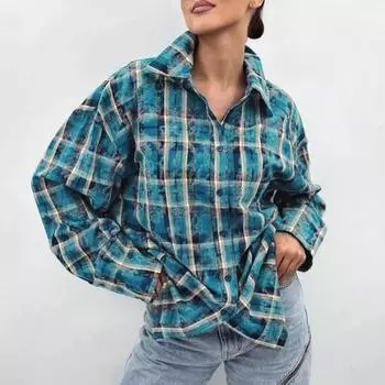 Yousheng женская рубашка с лацканами и длинным рукавом в клетку в стиле ретро, рубашка с принтом, топы, однобортный свободный крой, повседневная куртка, повседневная одежда S хаки