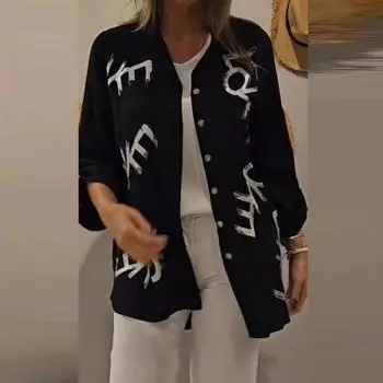 Yousheng женская рубашка с лацканами и длинным рукавом с принтом в виде букв, свободный крой, однобортный дышащий повседневный топ, повседневная одежда M хаки