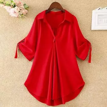 Yousheng женская рубашка с лацканами, рукав до локтя, средней длины, повседневные топы, однотонная талия, облегающая, свободная посадка, шифоновая блузка, повседневная одежда XXXL жёлтый