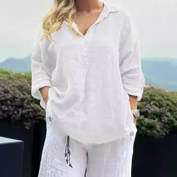 Yousheng женская рубашка с пуговицами на лацканах, с полузастежкой, с длинным рукавом, повседневные топы, однотонная свободная рубашка для работы и отдыха S белый