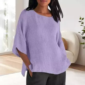 Yousheng женская рубашка с рукавом 3/4, повседневный круглый вырез, однотонный пуловер, свободный крой, блузка для отпуска, повседневная одежда S розы красного