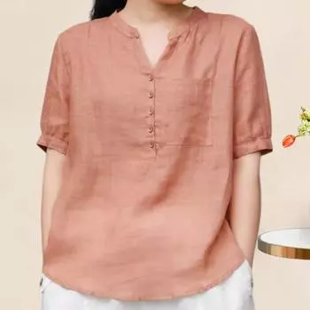 Yousheng Женская рубашка с V-образным вырезом, пуговицами, половинной планкой, накладным карманом, коротким рукавом, пуловер, однотонный свободный крой, повседневные топы XXL темно-синий