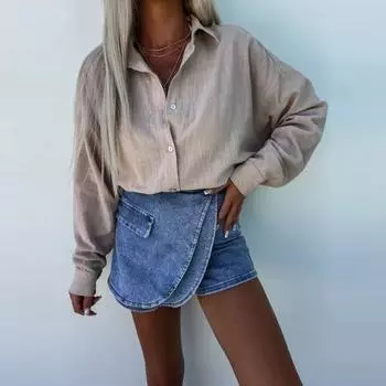 Yousheng Женская рубашка, топы с лацканами, длинный рукав, однобортная рубашка, топы, однотонная свободная блузка, осенние повседневные топы XL фиолетовый